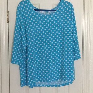 QVC Suzan Graver Style Blue & White  Polkadot Blouse